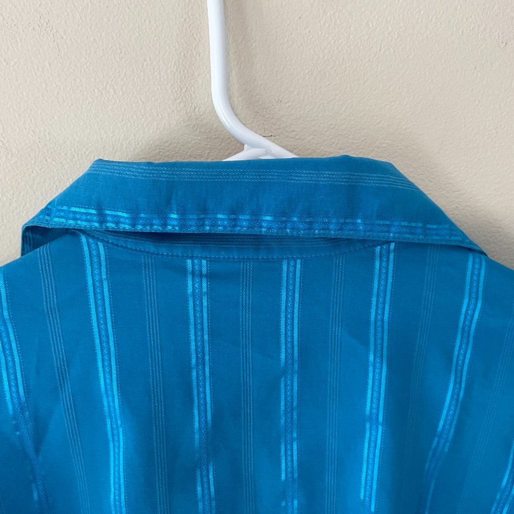 Daniali women’s XL aqua teal L/S zip-front shimmery striped blouse top - Picture 10 of 16